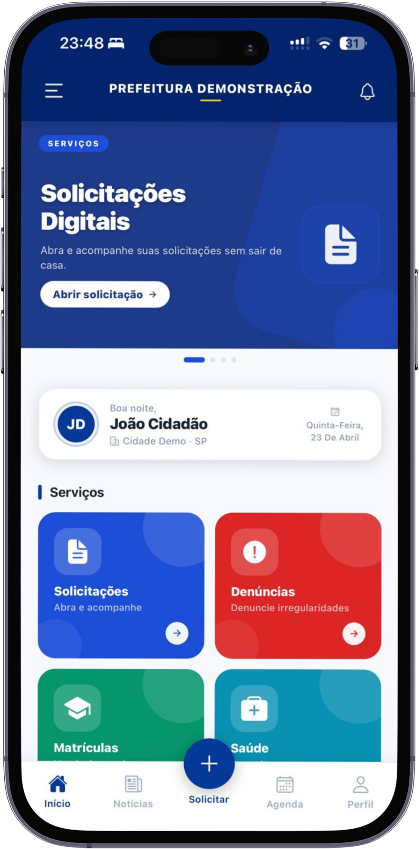 App GOV Municipal — tela inicial
