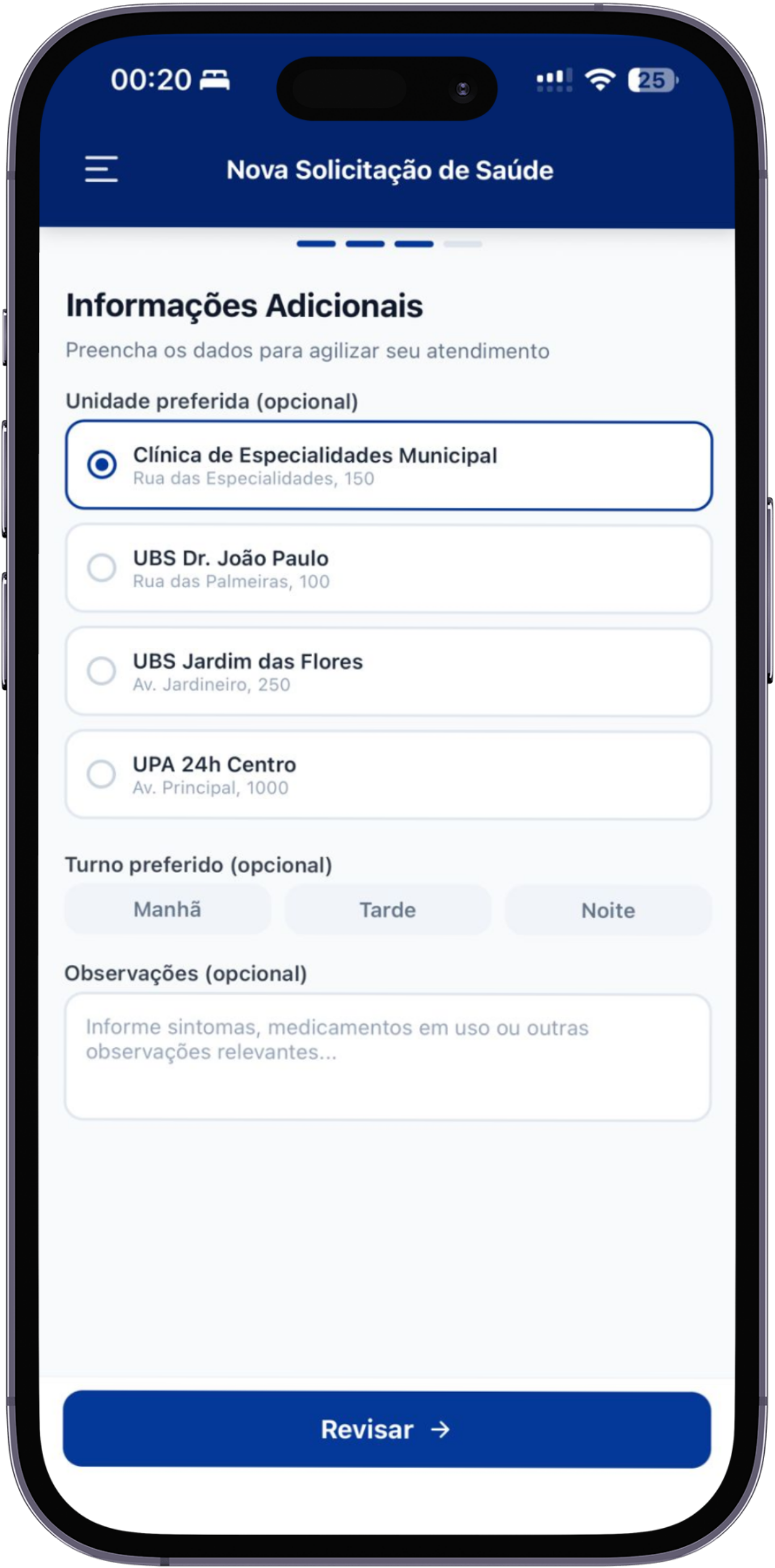 Agendamento de saúde — passo 2
